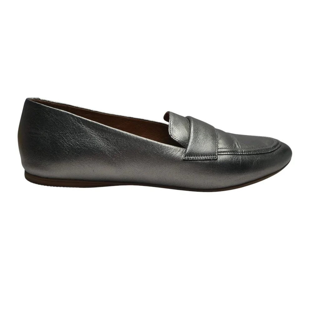 Miz Mooz Ken Pewter‎ Metallic Silver Leather Flats Loafers Womens 41 US 9.5-10
